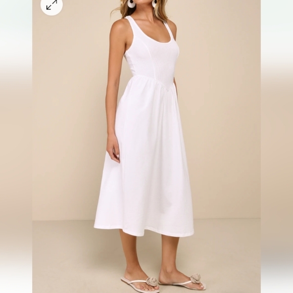 Lulu's Summer Beauty White Ribbed Twist Back Midi Dress Balletcore Size Large - Picture 1 of 12